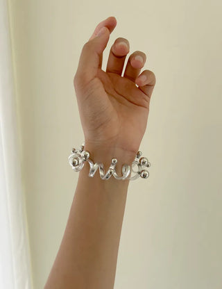 1+1 Spring Hair Tie Telephone Cord Silver Ball Hair Band