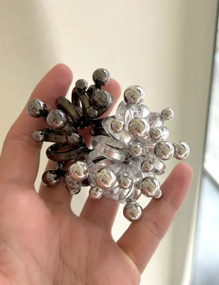 1+1 Spring Hair Tie Telephone Cord Silver Ball Hair Band