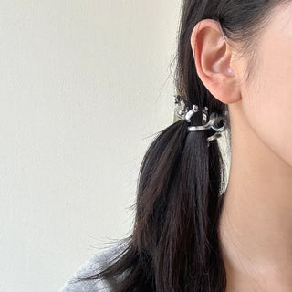 1+1 Spring Hair Tie Telephone Cord Silver Ball Hair Band