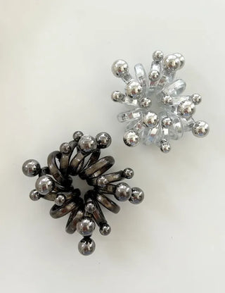 1+1 Spring Hair Tie Telephone Cord Silver Ball Hair Band