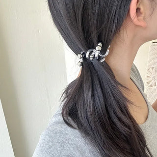 1+1 Spring Hair Tie Telephone Cord Silver Ball Hair Band