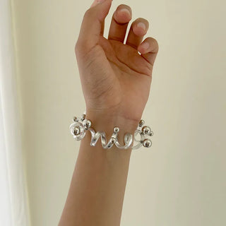 1+1 Spring Hair Tie Telephone Cord Silver Ball Hair Band