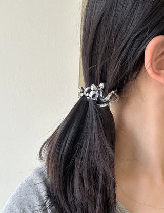1+1 Spring Hair Tie Telephone Cord Silver Ball Hair Band