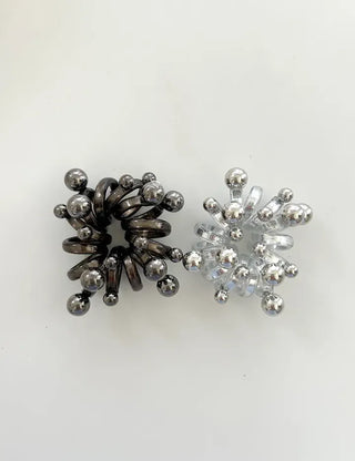 1+1 Spring Hair Tie Telephone Cord Silver Ball Hair Band