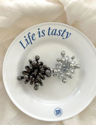 1+1 Spring Hair Tie Telephone Cord Silver Ball Hair Band
