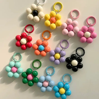 Round Flower Keyring Beaded Flower Phone Strap Keychain