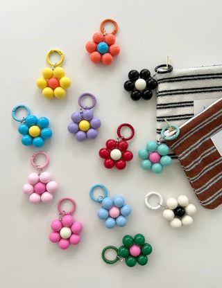 Round Flower Keyring Beaded Flower Phone Strap Keychain