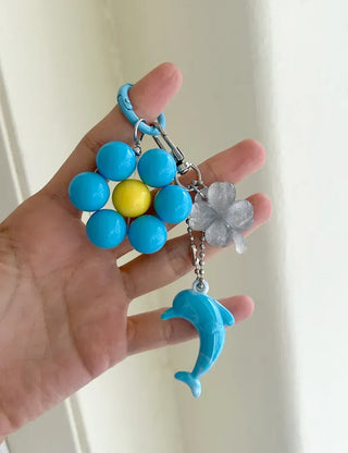 Round Flower Keyring Beaded Flower Phone Strap Keychain