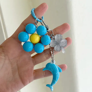 Round Flower Keyring Beaded Flower Phone Strap Keychain