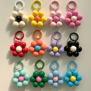 Round Flower Keyring Beaded Flower Phone Strap Keychain
