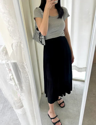 Stretchy U-neck Cotton T-shirt Women's Summer Basic Short Sleeve Tee