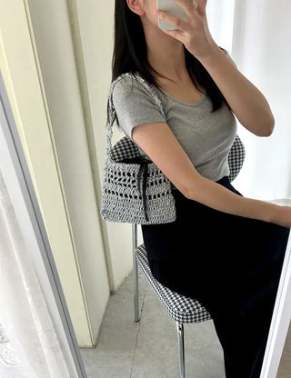 Stretchy U-neck Cotton T-shirt Women's Summer Basic Short Sleeve Tee