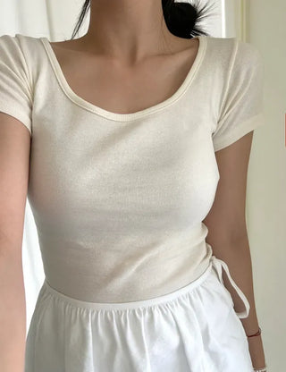 Stretchy U-neck Cotton T-shirt Women's Summer Basic Short Sleeve Tee