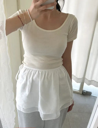 Stretchy U-neck Cotton T-shirt Women's Summer Basic Short Sleeve Tee