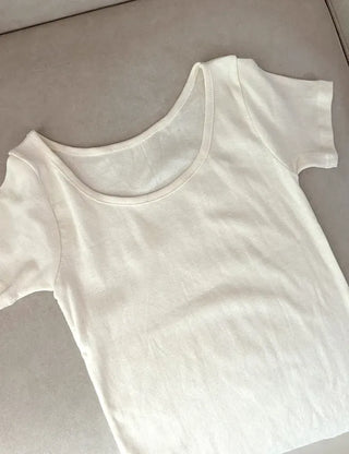 Stretchy U-neck Cotton T-shirt Women's Summer Basic Short Sleeve Tee
