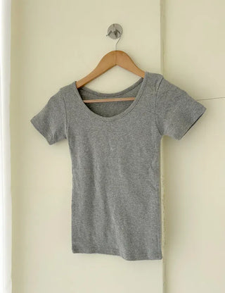 Stretchy U-neck Cotton T-shirt Women's Summer Basic Short Sleeve Tee