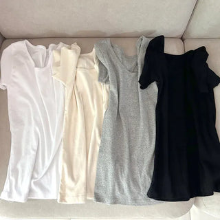 Stretchy U-neck Cotton T-shirt Women's Summer Basic Short Sleeve Tee