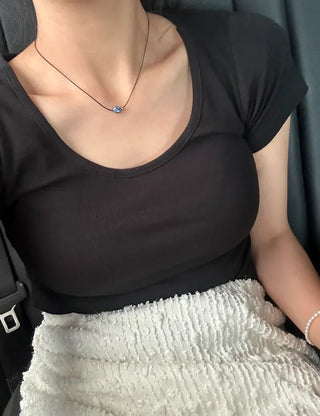 Stretchy U-neck Cotton T-shirt Women's Summer Basic Short Sleeve Tee