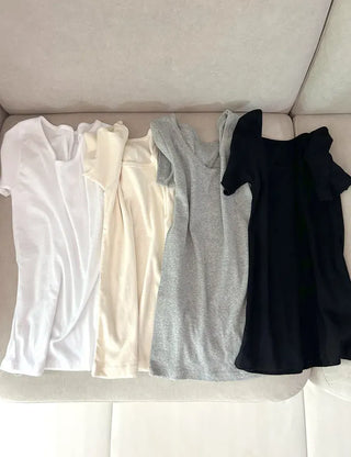 Stretchy U-neck Cotton T-shirt Women's Summer Basic Short Sleeve Tee