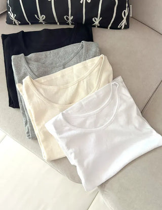 Stretchy U-neck Cotton T-shirt Women's Summer Basic Short Sleeve Tee