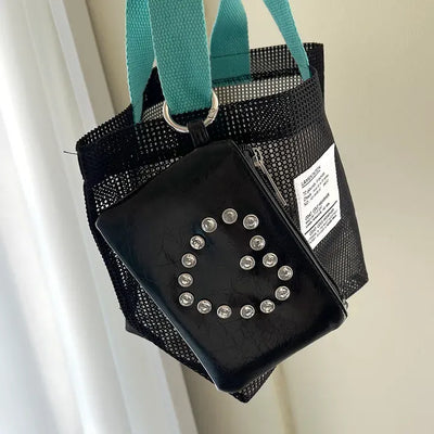 Cubic Heart Card Wallet Keyring Necklace Zipper Pouch