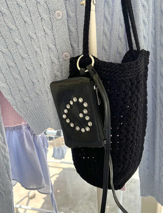 Cubic Heart Card Wallet Keyring Necklace Zipper Pouch