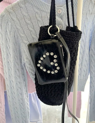 Cubic Heart Card Wallet Keyring Necklace Zipper Pouch