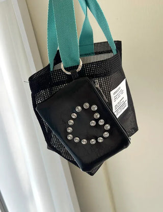 Cubic Heart Card Wallet Keyring Necklace Zipper Pouch