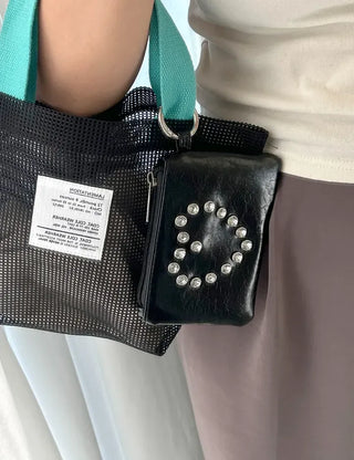 Cubic Heart Card Wallet Keyring Necklace Zipper Pouch