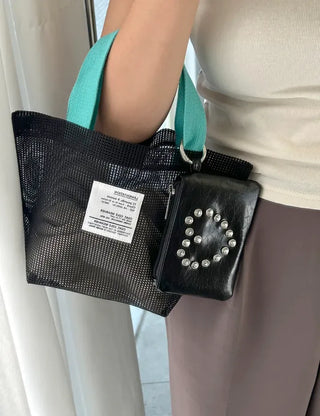 Cubic Heart Card Wallet Keyring Necklace Zipper Pouch