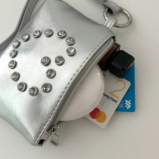 Cubic Heart Card Wallet Keyring Necklace Zipper Pouch