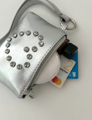 Cubic Heart Card Wallet Keyring Necklace Zipper Pouch