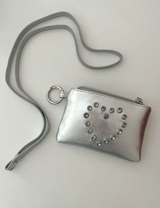 Cubic Heart Card Wallet Keyring Necklace Zipper Pouch
