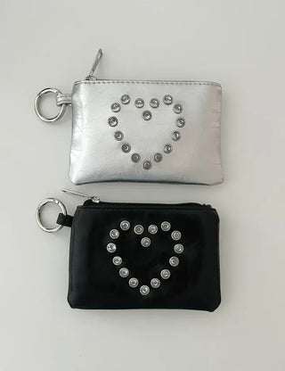 Cubic Heart Card Wallet Keyring Necklace Zipper Pouch