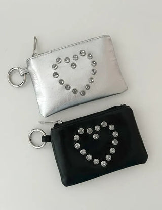 Cubic Heart Card Wallet Keyring Necklace Zipper Pouch