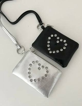 Cubic Heart Card Wallet Keyring Necklace Zipper Pouch