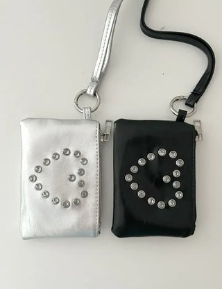Cubic Heart Card Wallet Keyring Necklace Zipper Pouch
