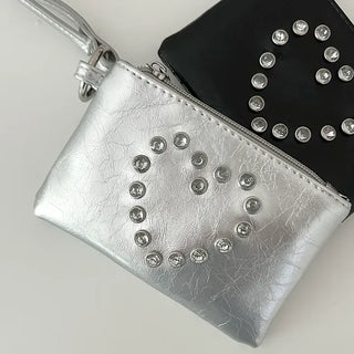 Cubic Heart Card Wallet Keyring Necklace Zipper Pouch