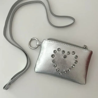 Cubic Heart Card Wallet Keyring Necklace Zipper Pouch