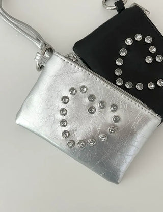 Cubic Heart Card Wallet Keyring Necklace Zipper Pouch