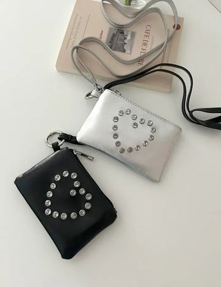 Cubic Heart Card Wallet Keyring Necklace Zipper Pouch
