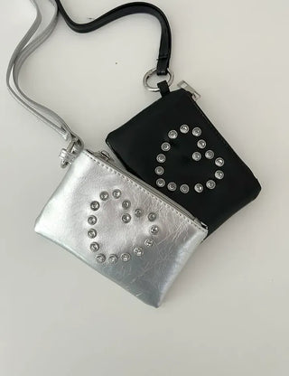 Cubic Heart Card Wallet Keyring Necklace Zipper Pouch