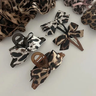 Type 2 Leopard Print Ribbon Side Hair Clip Updo Claw Clip