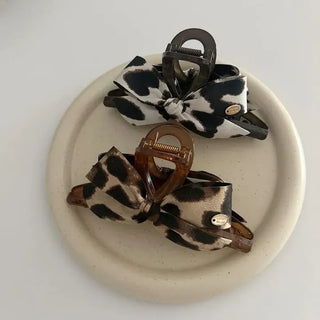 Type 2 Leopard Print Ribbon Side Hair Clip Updo Claw Clip