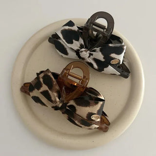 Type 2 Leopard Print Ribbon Side Hair Clip Updo Claw Clip