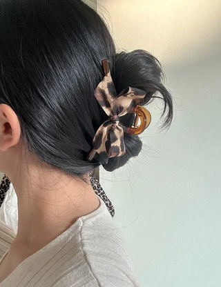 Type 2 Leopard Print Ribbon Side Hair Clip Updo Claw Clip