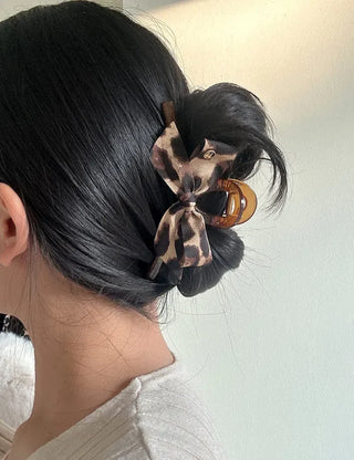 Type 2 Leopard Print Ribbon Side Hair Clip Updo Claw Clip