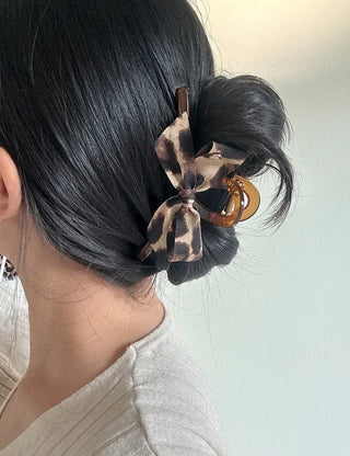 Type 2 Leopard Print Ribbon Side Hair Clip Updo Claw Clip