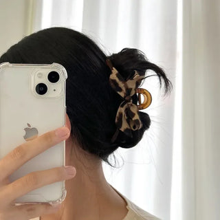 Type 2 Leopard Print Ribbon Side Hair Clip Updo Claw Clip