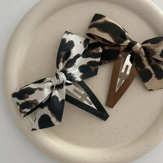 Type 2 Leopard Print Ribbon Side Hair Clip Updo Claw Clip